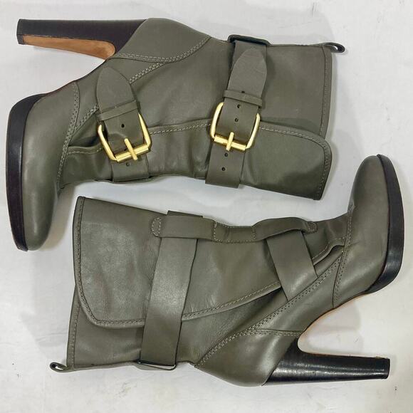 Dolce Vita mid calf boot, gray leather buckle strap high heel platform 6 bootie - Picture 7 of 11